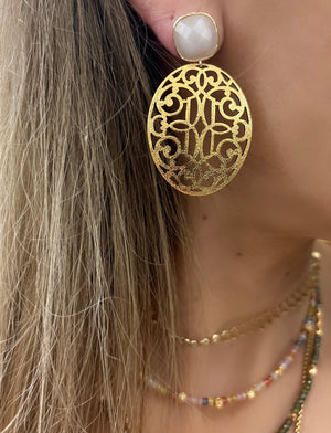 CAT'S EYE FILIGREE STATEMENT EARRINGS CAT'S EYE FILIGREE STATEMENT EARRINGS