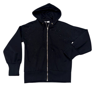 Sweat à capuche noir zippé à strass Sweat à capuche noir zippé à strass