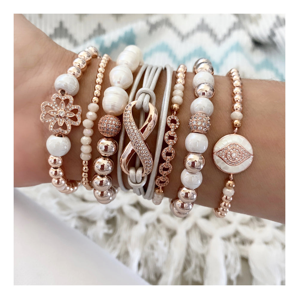 PEARLY WHITE ROSE STACKABLE BRACELETS