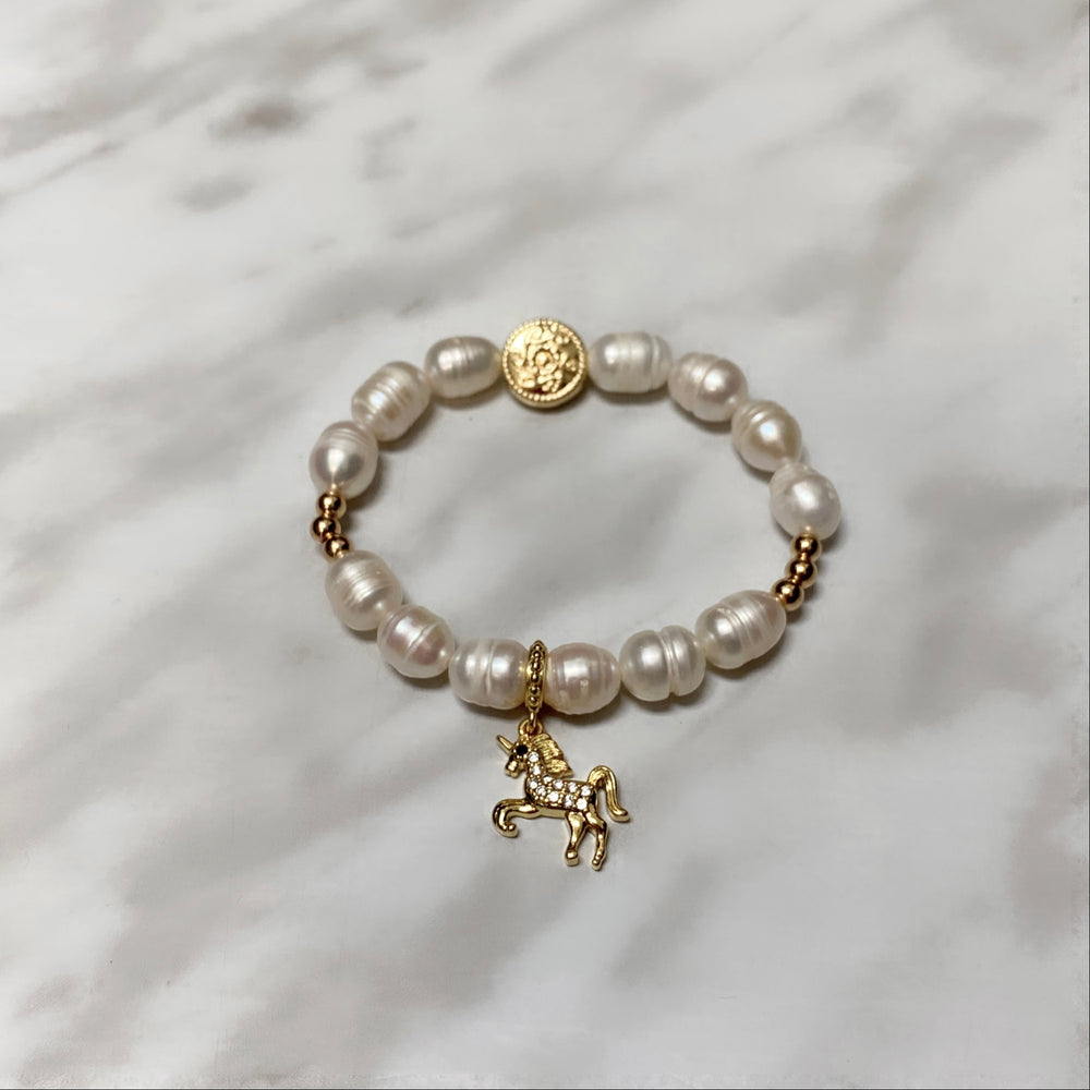 BRACELET CHARM PERLES & LICORNE FILLE