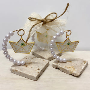 BAPTISM/WEDDING FAVOR BOAT WITH GREEK WISHES PEARLS (25 PIECES) BAPTISM/WEDDING FAVOR BOAT WITH GREEK WISHES PEARLS (25 PIECES)