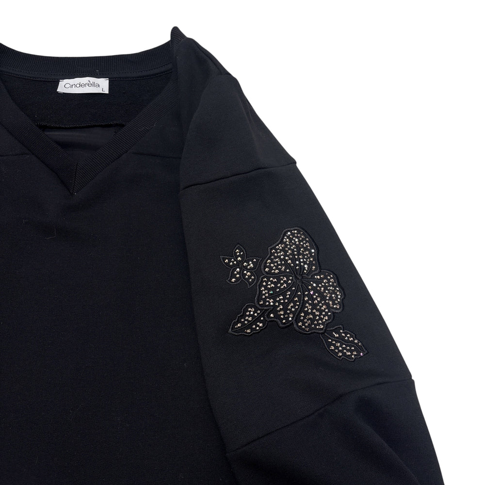 FLOWERS LONG SLEEVE SWEATSHIRT BLACK