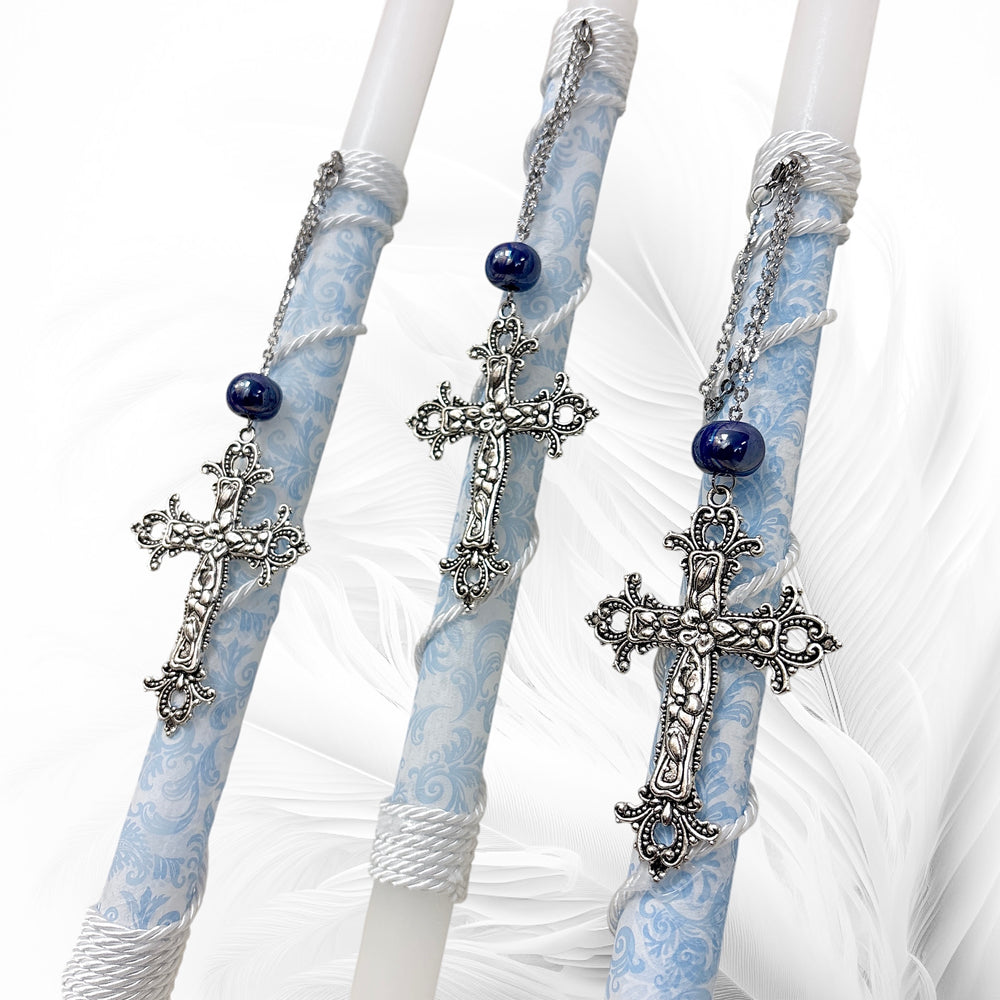 BOUGIE DE PÂQUES AVEC CHARME CROIX EN ARGENT