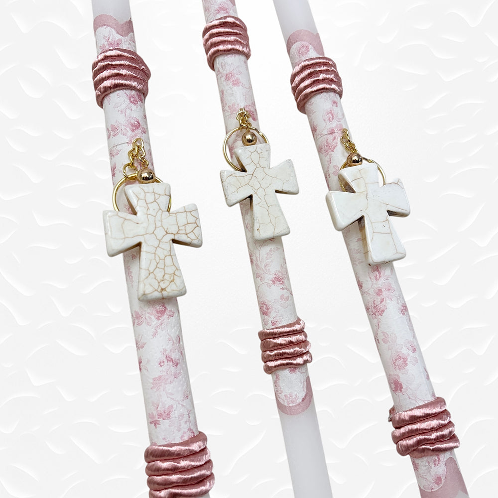 PORTE-CLÉS CROIX EN PIERRE PRÉCIEUSE BOUGIE DE PÂQUES - IVOIRE