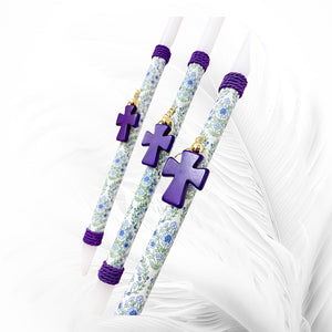 PORTE-CLÉS CROIX EN PIERRE PRÉCIEUSE BOUGIE DE PÂQUES - VIOLET