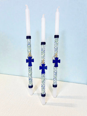 PORTE-CLÉS CROIX PIERRE PRÉCIEUSE BOUGIE DE PÂQUES BLEUE