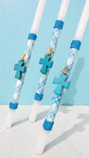 PORTE-CLÉS CROIX EN PIERRE PRÉCIEUSE BOUGIE DE PÂQUES - TURQUOISE