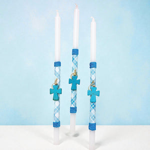 PORTE-CLÉS CROIX EN PIERRE PRÉCIEUSE BOUGIE DE PÂQUES - TURQUOISE