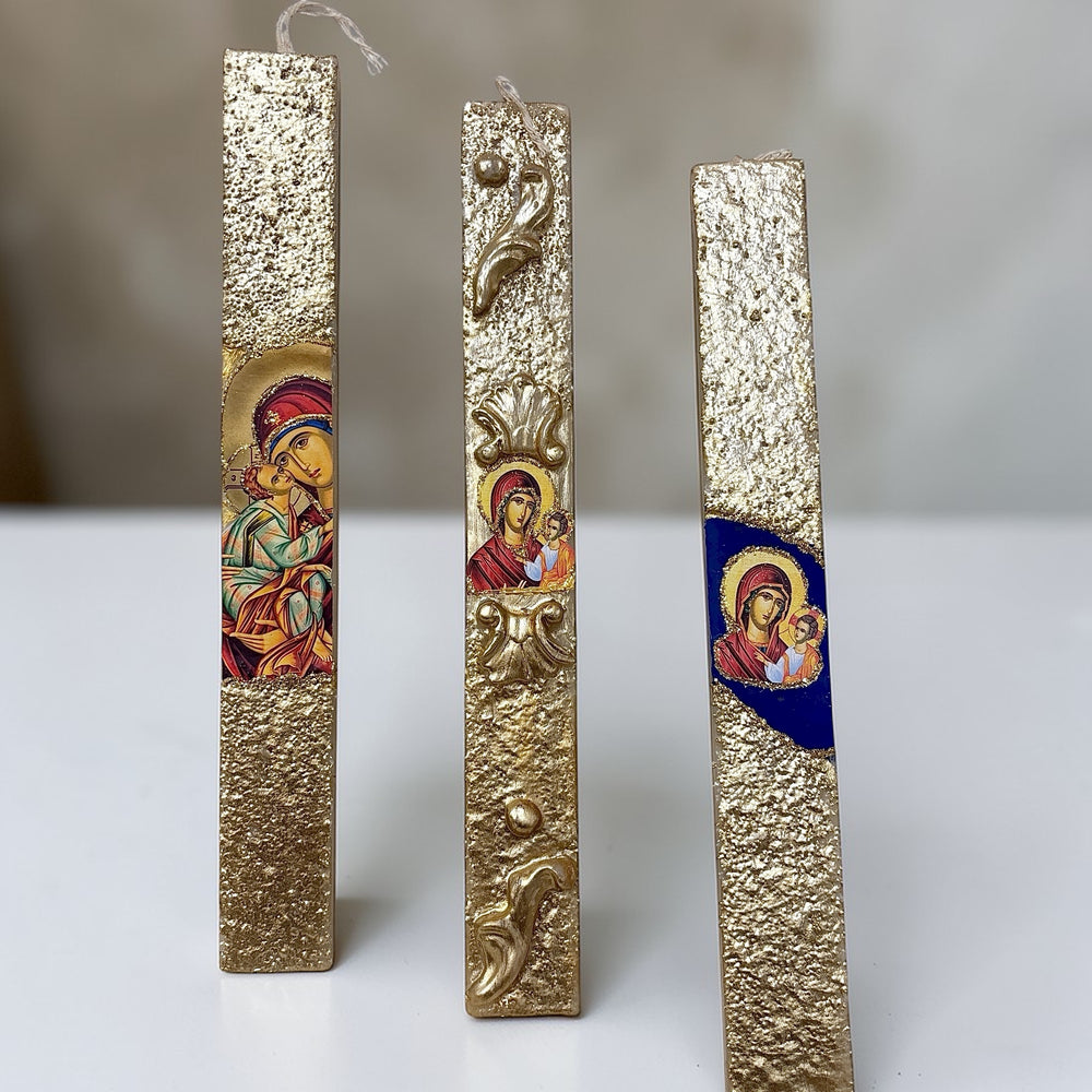 BOUGIES RELIGIEUSES DE PÂQUES DORÉES RECTANGULAIRES