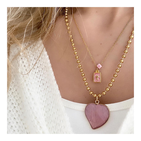 AGAPI PINK HEART NECKLACE AND CROSS