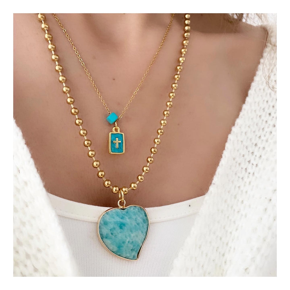 COLLIER ET CROIX COEUR TURQUOISE AGAPI