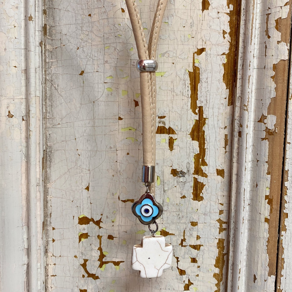 GEMSTONE CROSS & EYE CAR CHARM