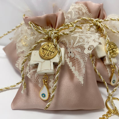 BAPTISM/WEDDING FAVORS KEY CHAIN GEMSTONE CROSS