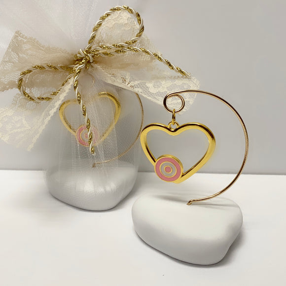 BAPTISM/WEDDING FAVOR HEART WITH PINK EYE STAND  (25 PIECES)