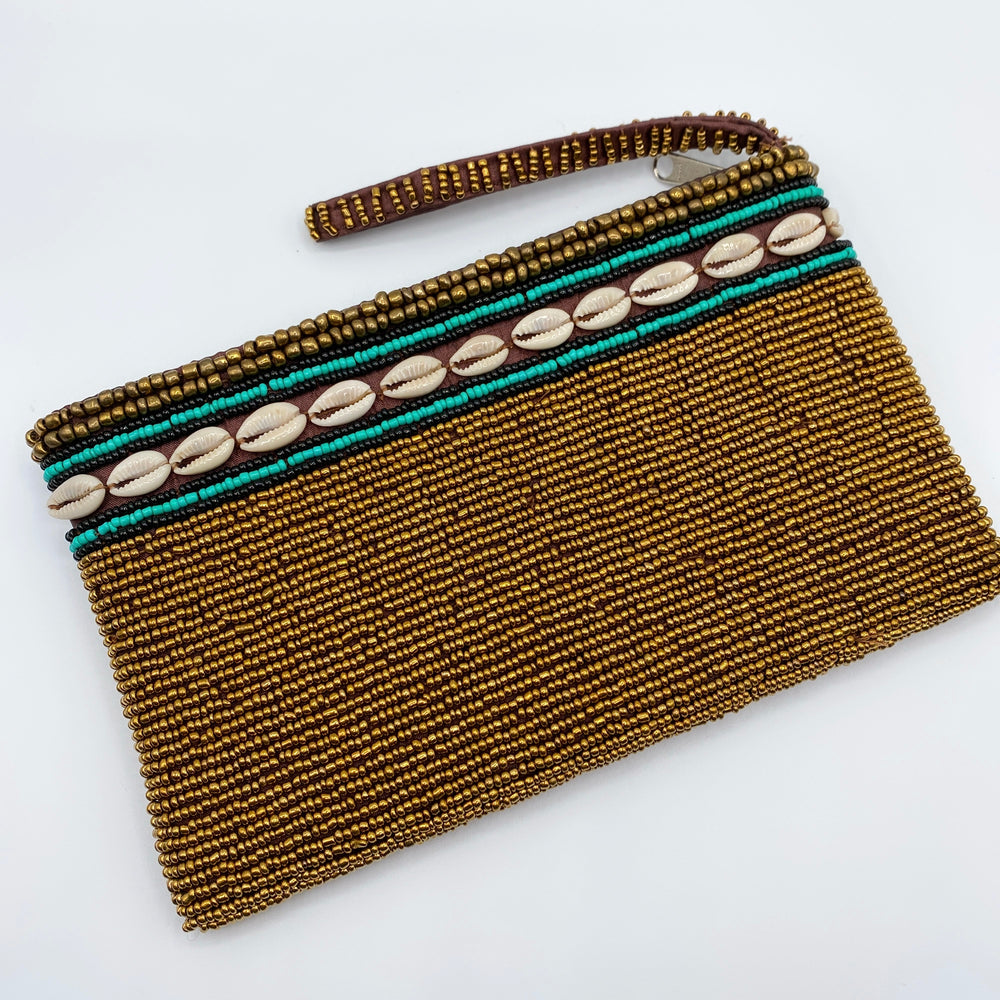 SHELLY BEADED WALLET-CLUTCH BRONZE