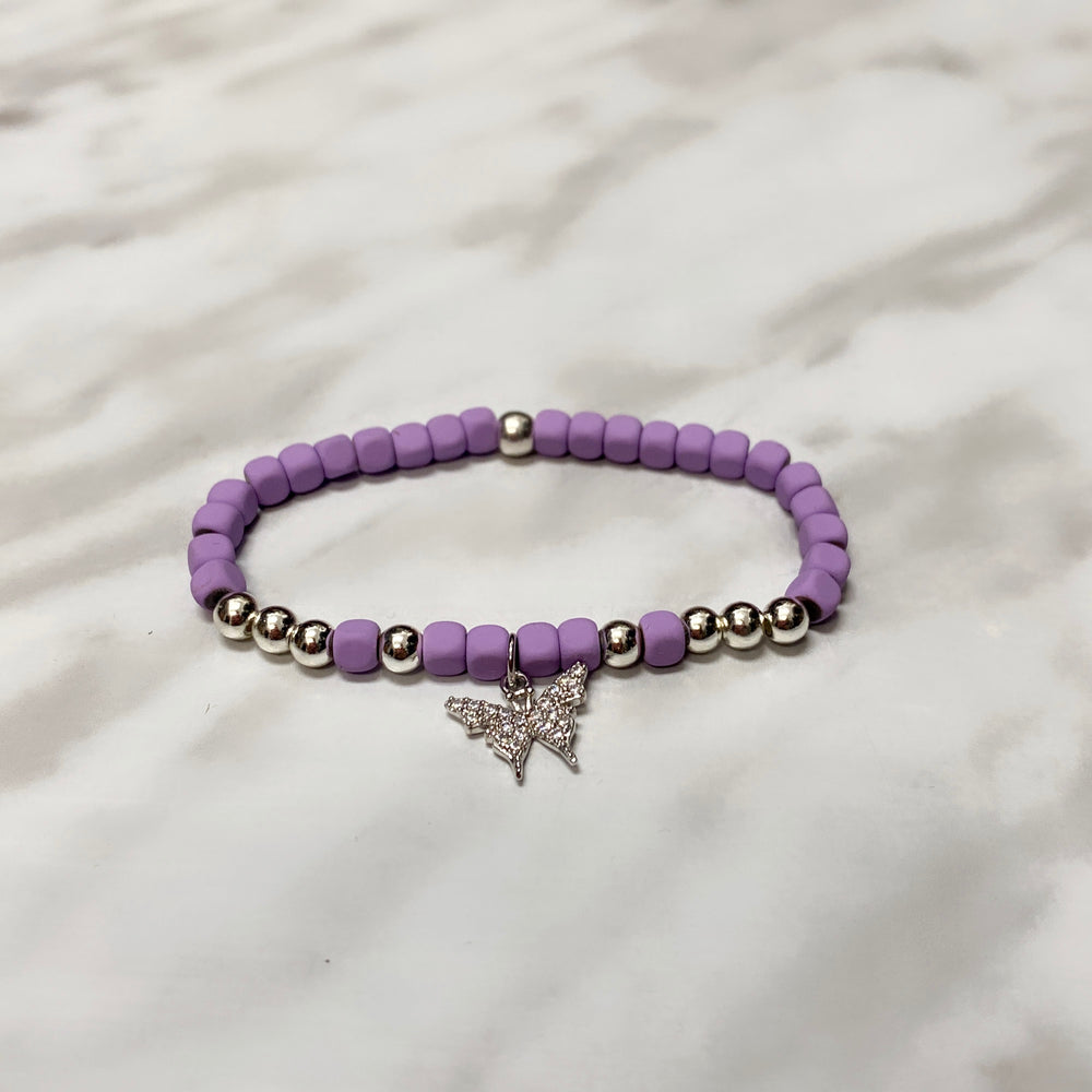 BRACELET CHARM LILAS ET PAPILLON FILLE