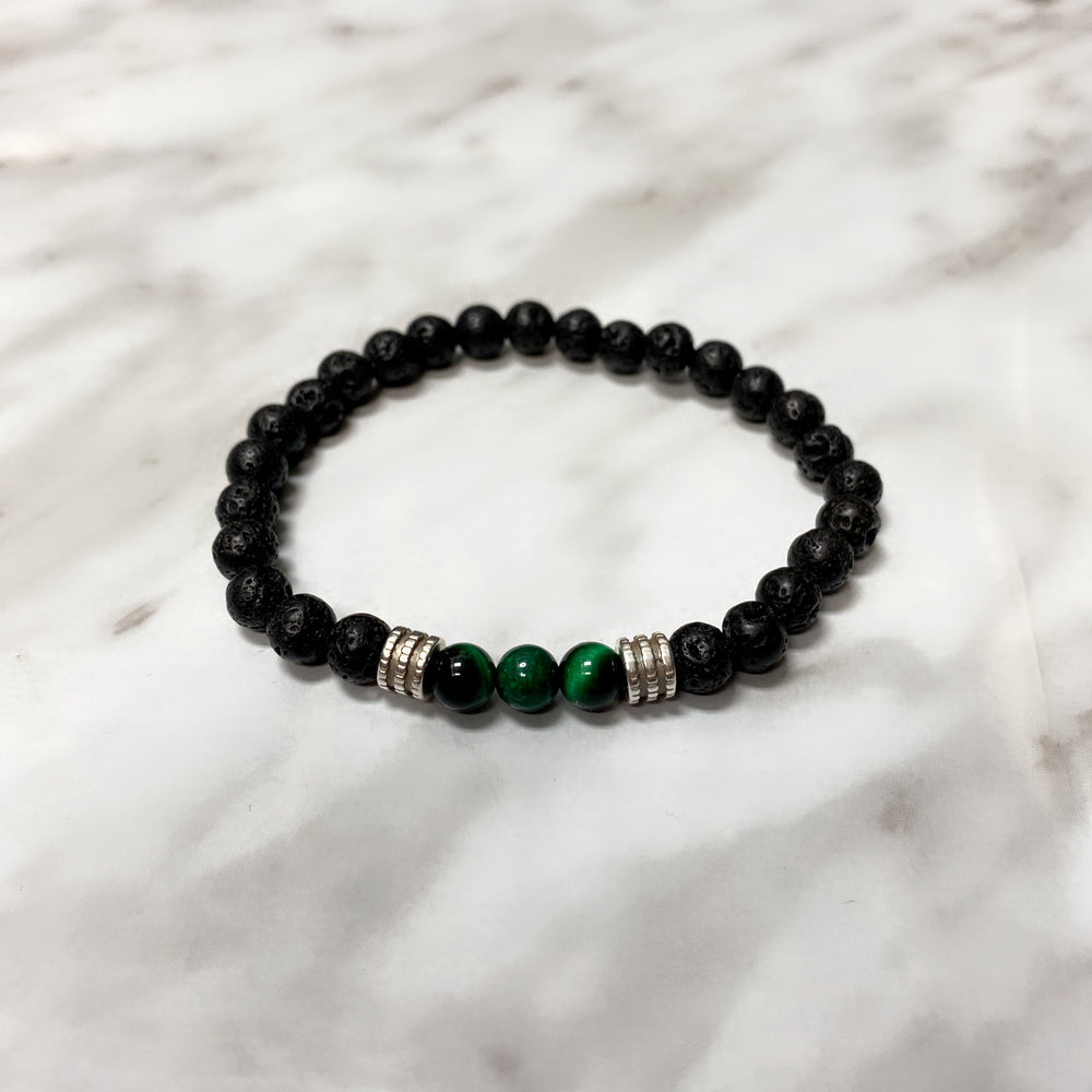 BRACELET HOMME ÉMERAUDE DE LAVE NOIRE