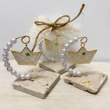 BAPTISM/WEDDING FAVOR BOAT WITH GREEK WISHES PEARLS  (25 PIECES)