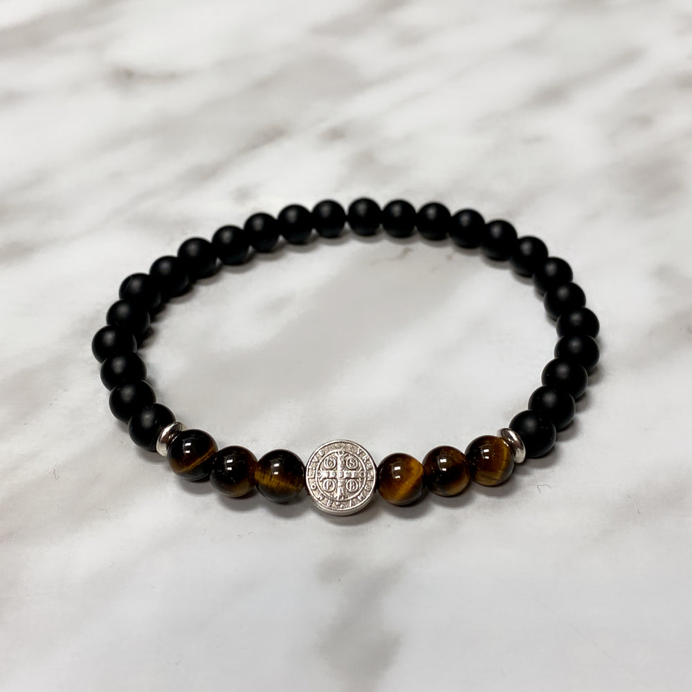 BRACELET CROIX ONYX NOIR POUR HOMMES