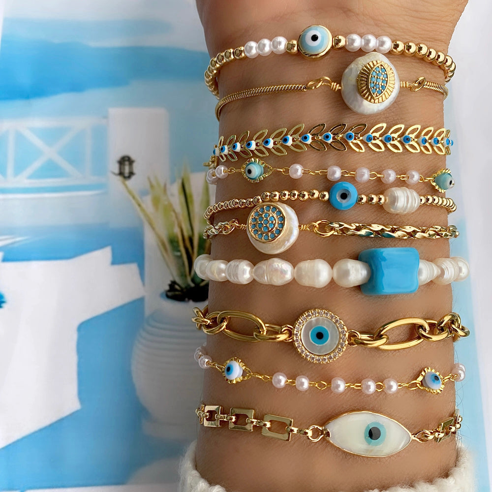 BRACELETS YEUX PERLES DE SANTORIN