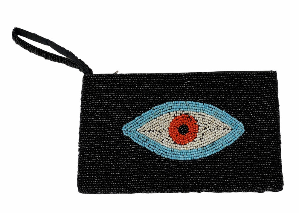 MARISSA BEADED EVIL EYE WALLET CLUTCH- BLACK