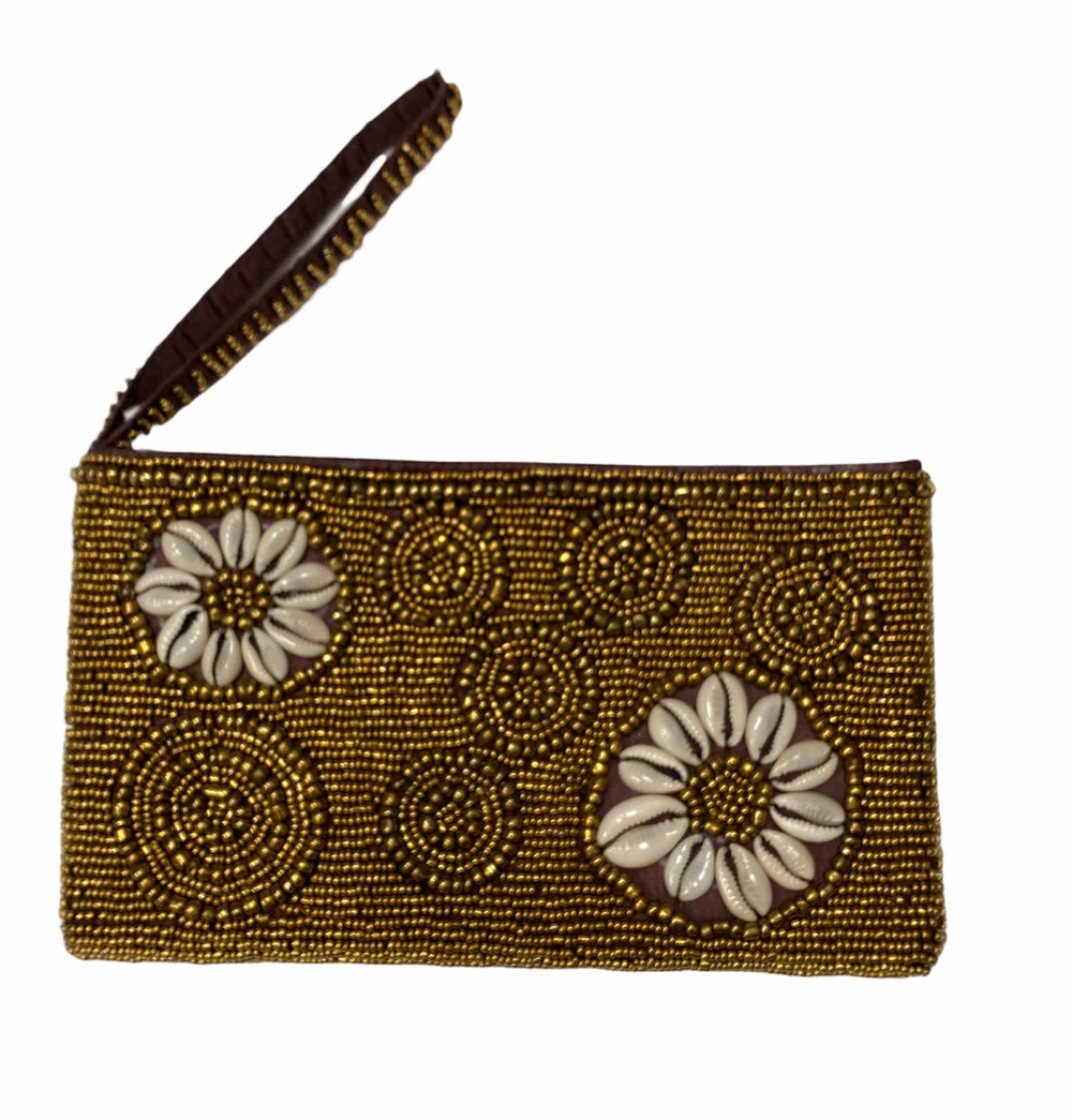 PORTEFEUILLE-POCHETTE EN PERLES LOULOUDAKI -BRONZE