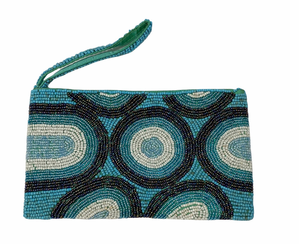 PORTEFEUILLE-POCHETTE EN PERLES MATAKIA - AQUA