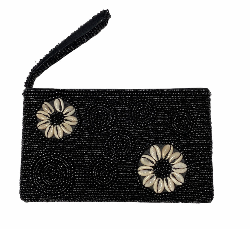 PORTEFEUILLE-POCHETTE EN PERLES LOULOUDAKI - NOIR