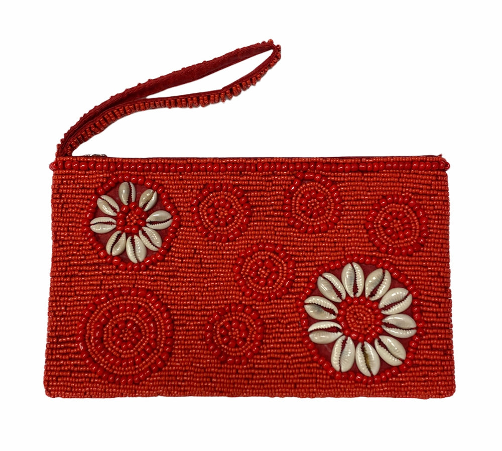 PORTEFEUILLE-POCHETTE EN PERLES LOULOUDAKI -ROUGE