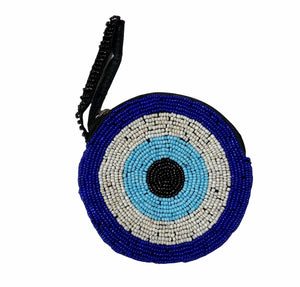 BLUE MATI BEADED ROUND COIN WALLET