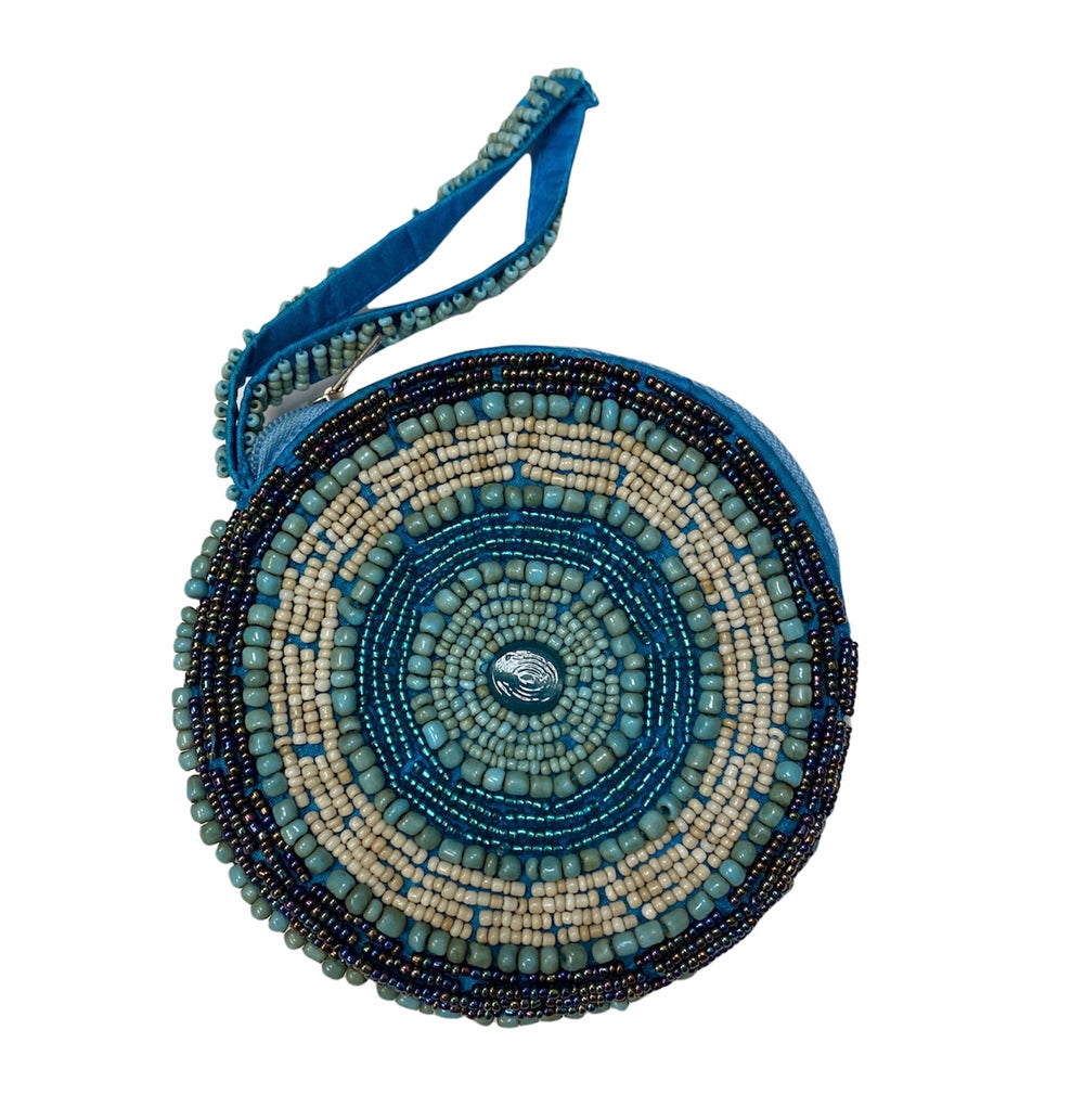 AQUA MATI BEADED ROUND COIN WALLET